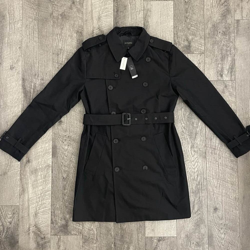 Banana Republic Classic Trench Coat Black‎ Double Breasted Belted